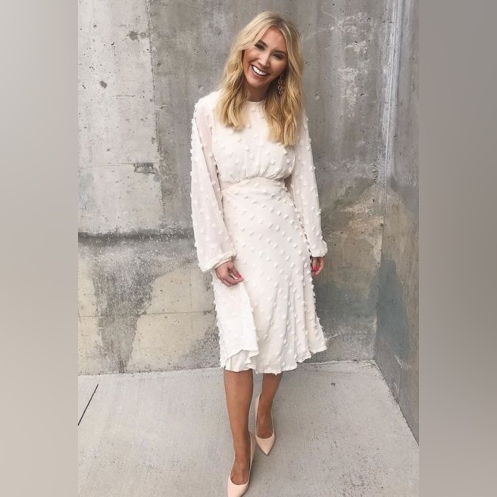 Chicwish Cream Textured Poka Dot Midi Dress - worn once